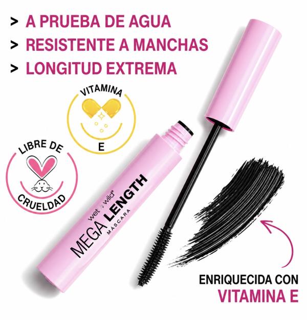 Máscara De Pestañas Negra Mega Length Resistente Al Agua