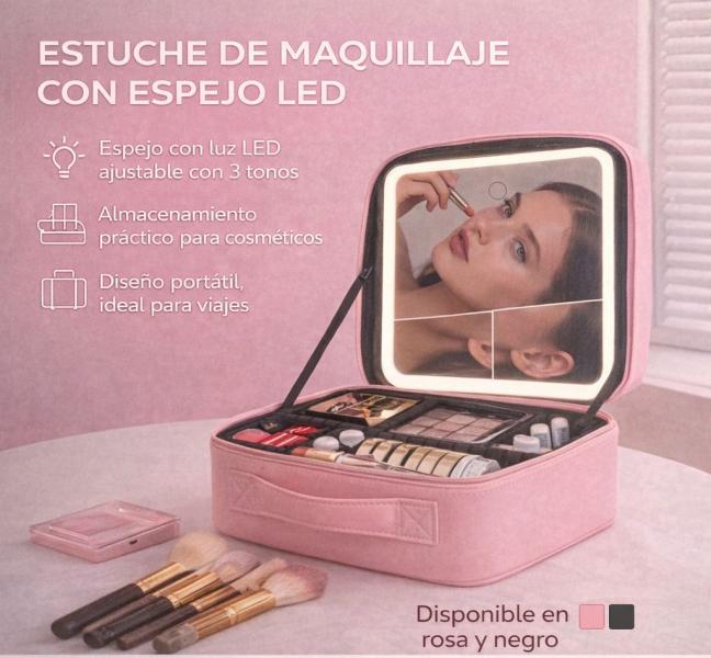 Cosmetiquera Tipo Maletin Con Espejo De Aumento Y Luces Led