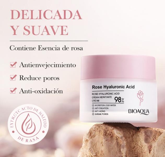 Crema Facial De Rosas Y Acido Hialuronico Bioaqua